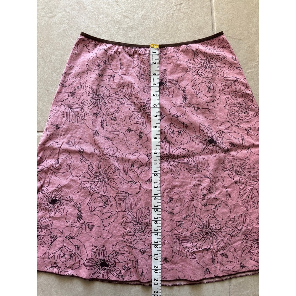 Vintage A-Line Skirt Womens Medium Pink Brown Knee Length Floral Y2K Coquette - Picture 6 of 6